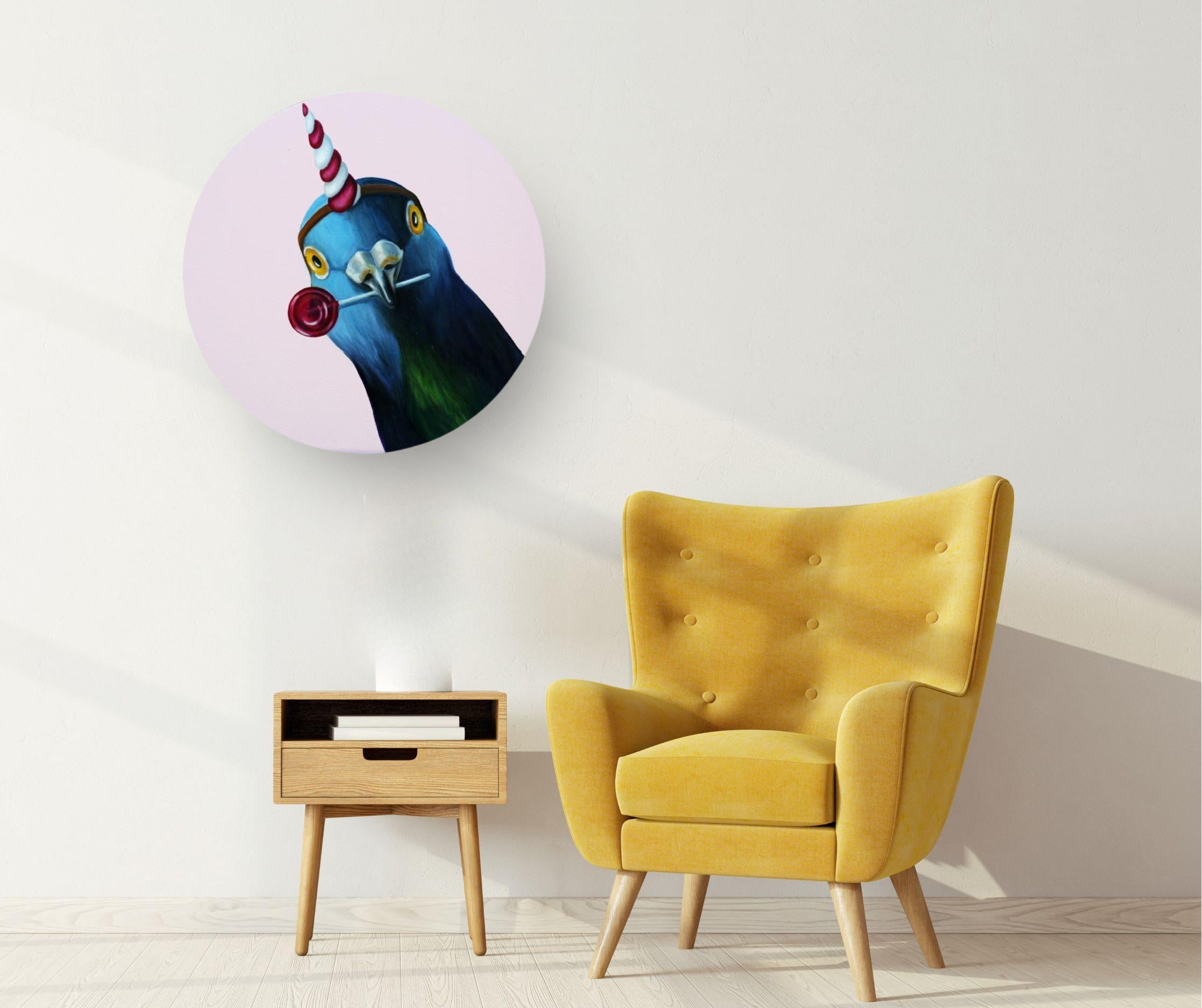 Einhorn-Taube - Original zeitgenössisches Kunstwerk - surrealistische Tiermalerei – Painting von JJ Galloway