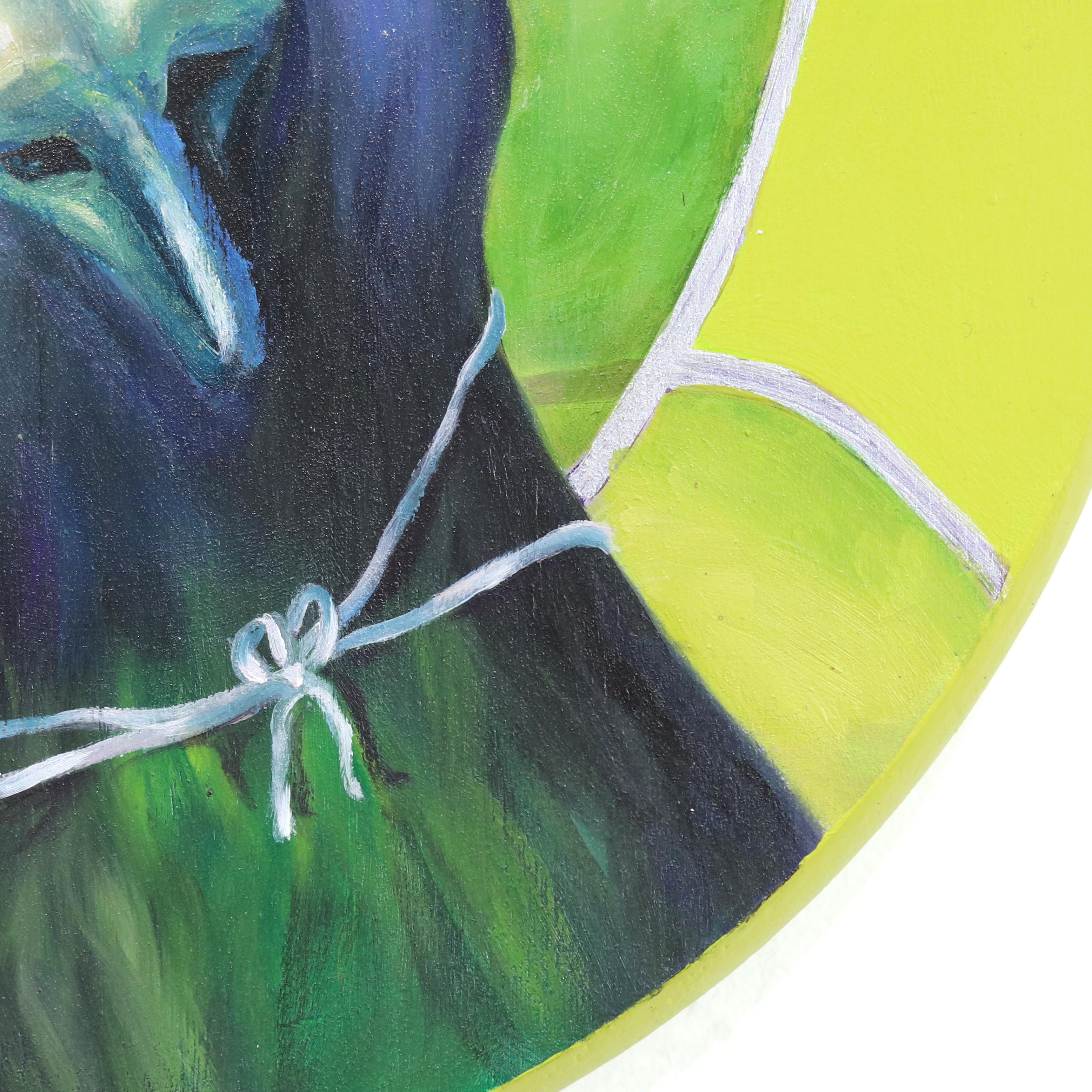 Hada de la cereza de vainilla - Pintura caprichosa de pájaros verdes y comida en venta 2