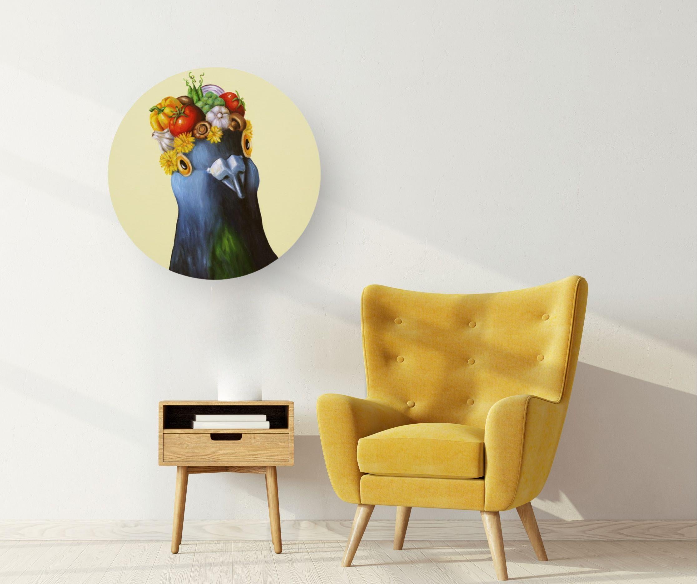 Veggie Head - Original zeitgenössisches Kunstwerk - surrealistische Tiermalerei – Painting von JJ Galloway