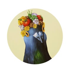 Veggie Head - Oeuvre d'art contemporain originale - peinture animalière surréaliste