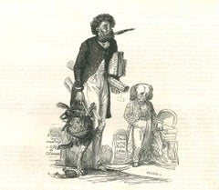 In The Cemetery - Original Lithograph by J.J. Grandville - 1852