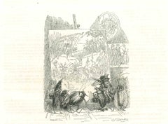 Majestueuse peinture d'un peintre de coq - Lithographie de J.J. Grandville - 1852