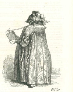 Mrs. Wolf in Sleeping Robe Recording Mr. Wolf by J.J. Grandville - 1852