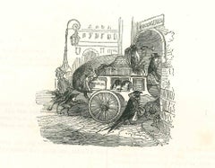 The Birds Going To The Feast - Original Lithograph by J.J. Grandville - 1852