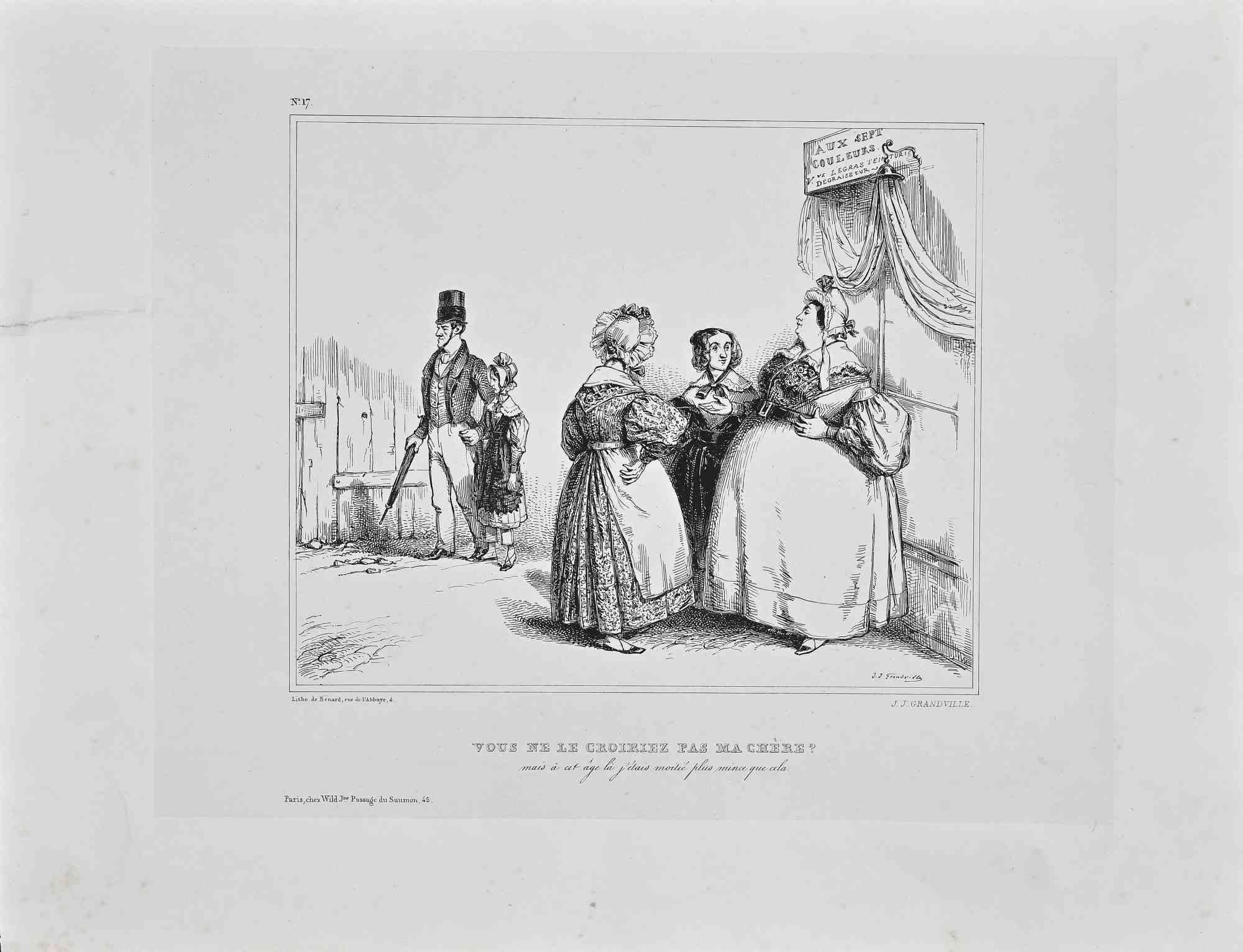 J. J. Grandville Figurative Print - Vous ne le croirez pas ma chère? - Lithograph by J.J. Grandville - 19th Century