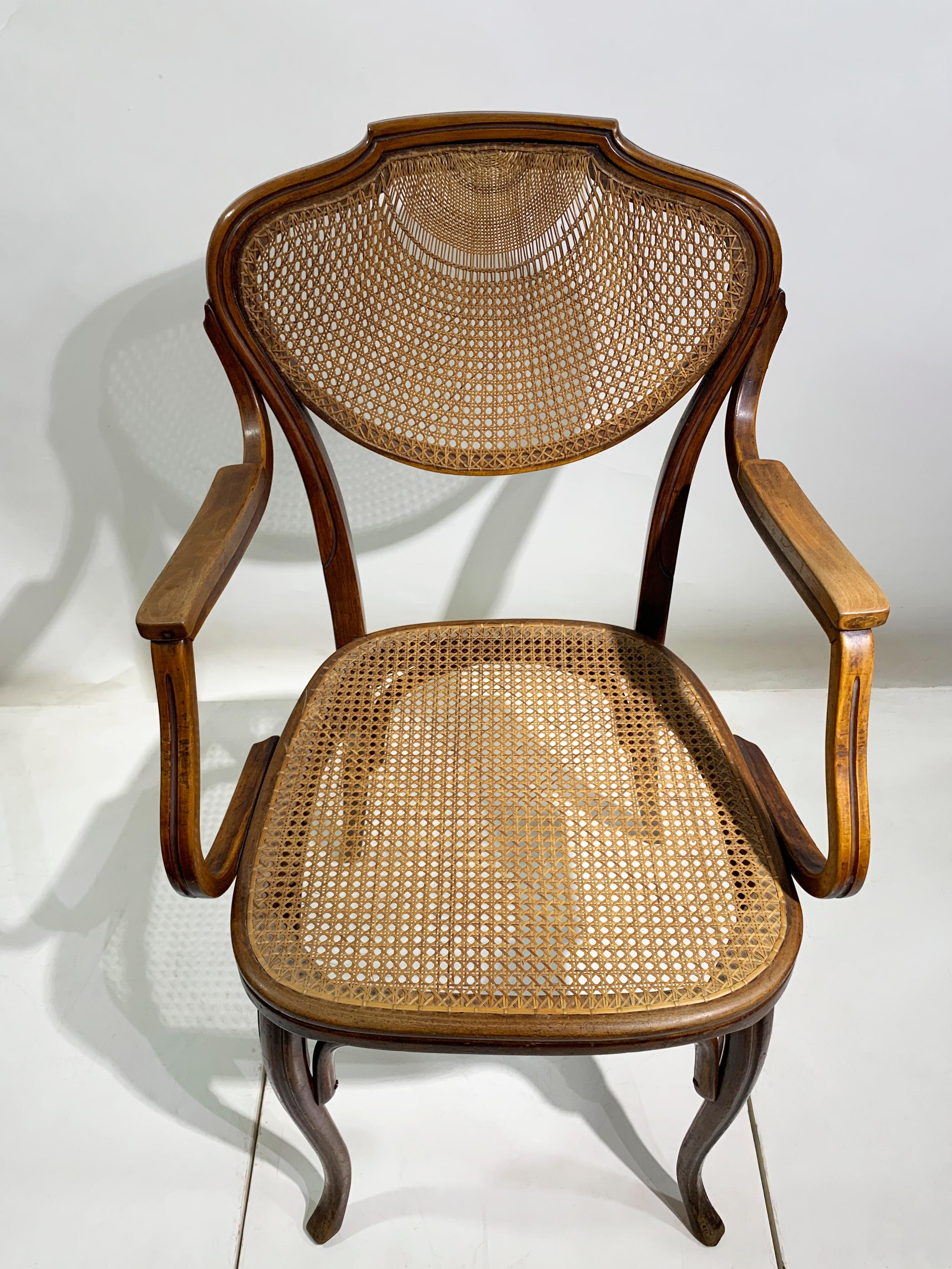 J&J Kohn Bentwood Armchair with Rattan Seat and Back, Austria , circa 1900 For Sale 7