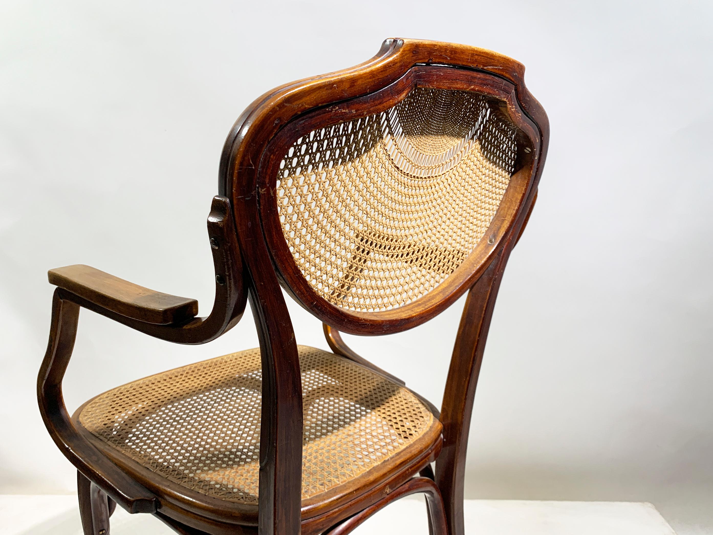 Austrian J&J Kohn Bentwood Armchair with Rattan Seat and Back, Austria , circa 1900 For Sale