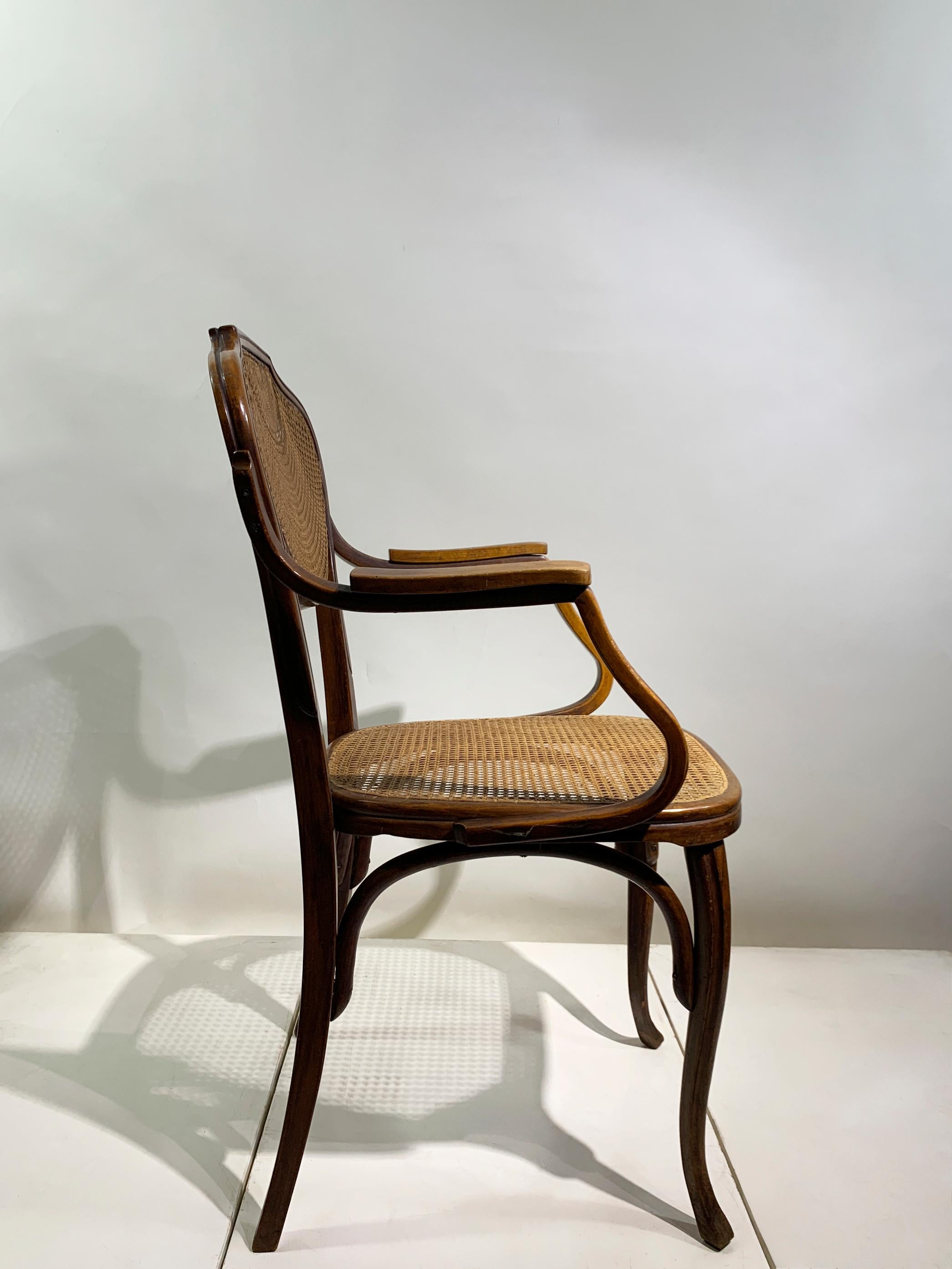 20th Century J&J Kohn Bentwood Armchair with Rattan Seat and Back, Austria , circa 1900 For Sale