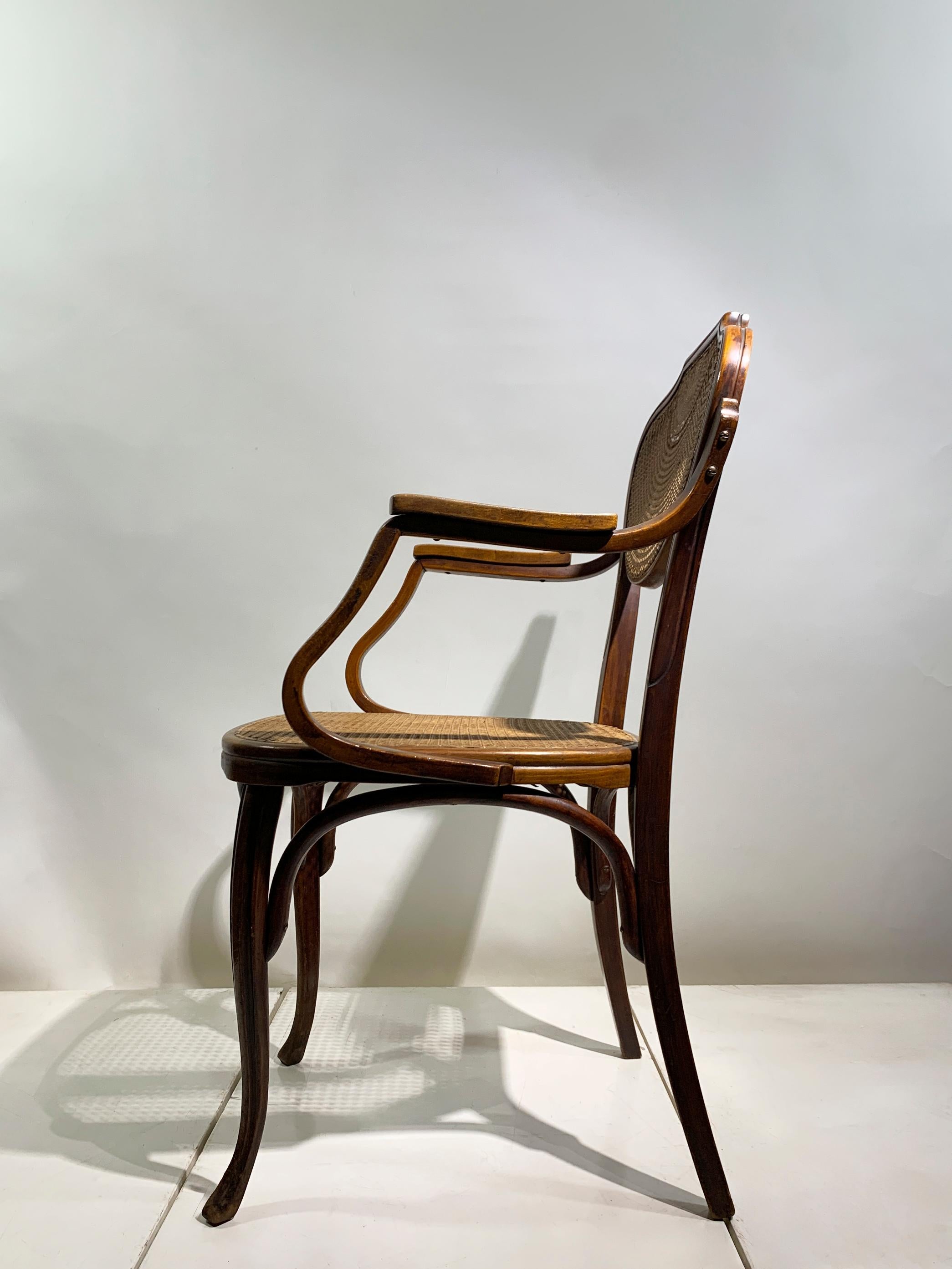 J&J Kohn Bentwood Armchair with Rattan Seat and Back, Austria , circa 1900 For Sale 1