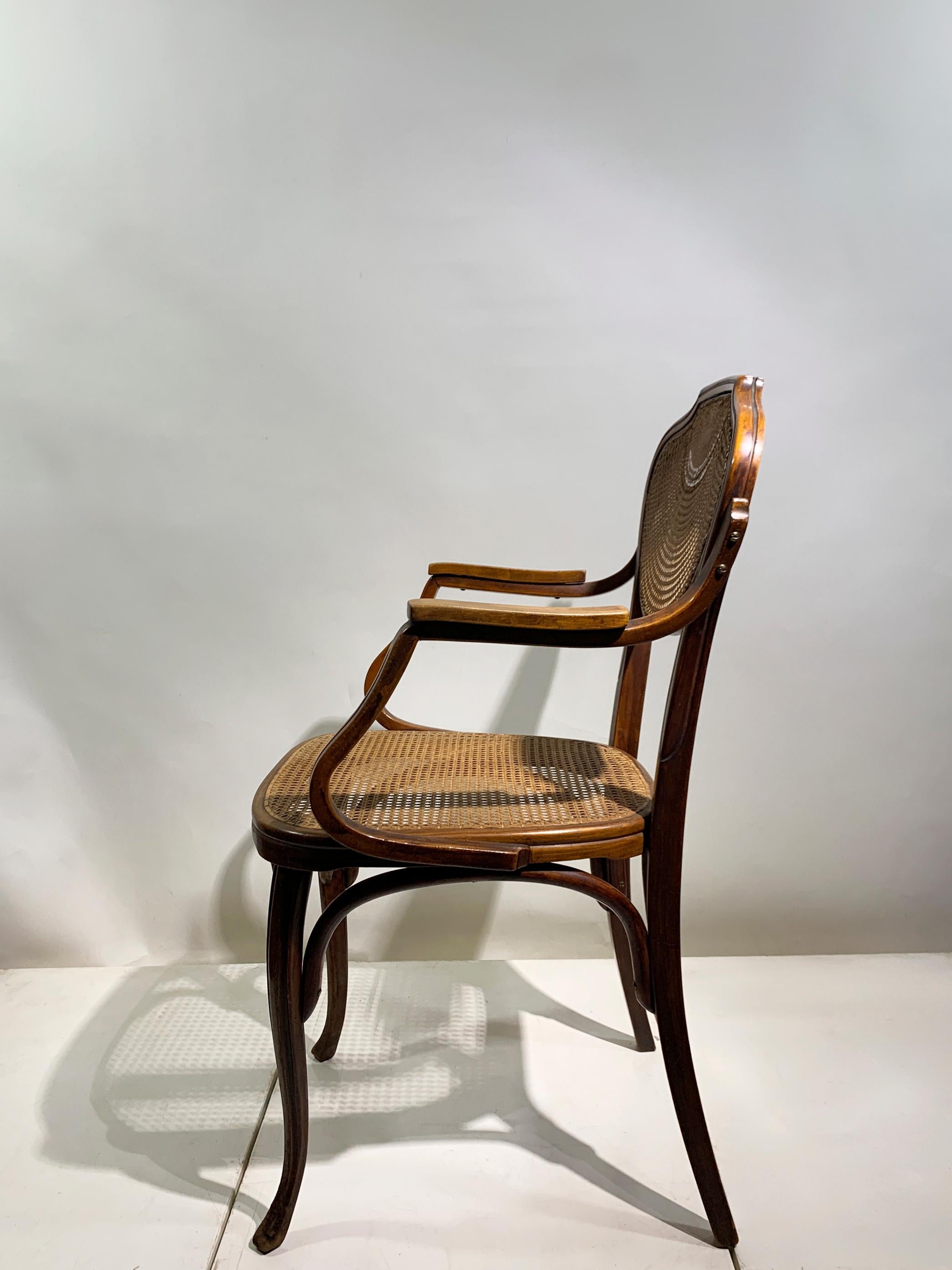 J&J Kohn Bentwood Armchair with Rattan Seat and Back, Austria , circa 1900 For Sale 2