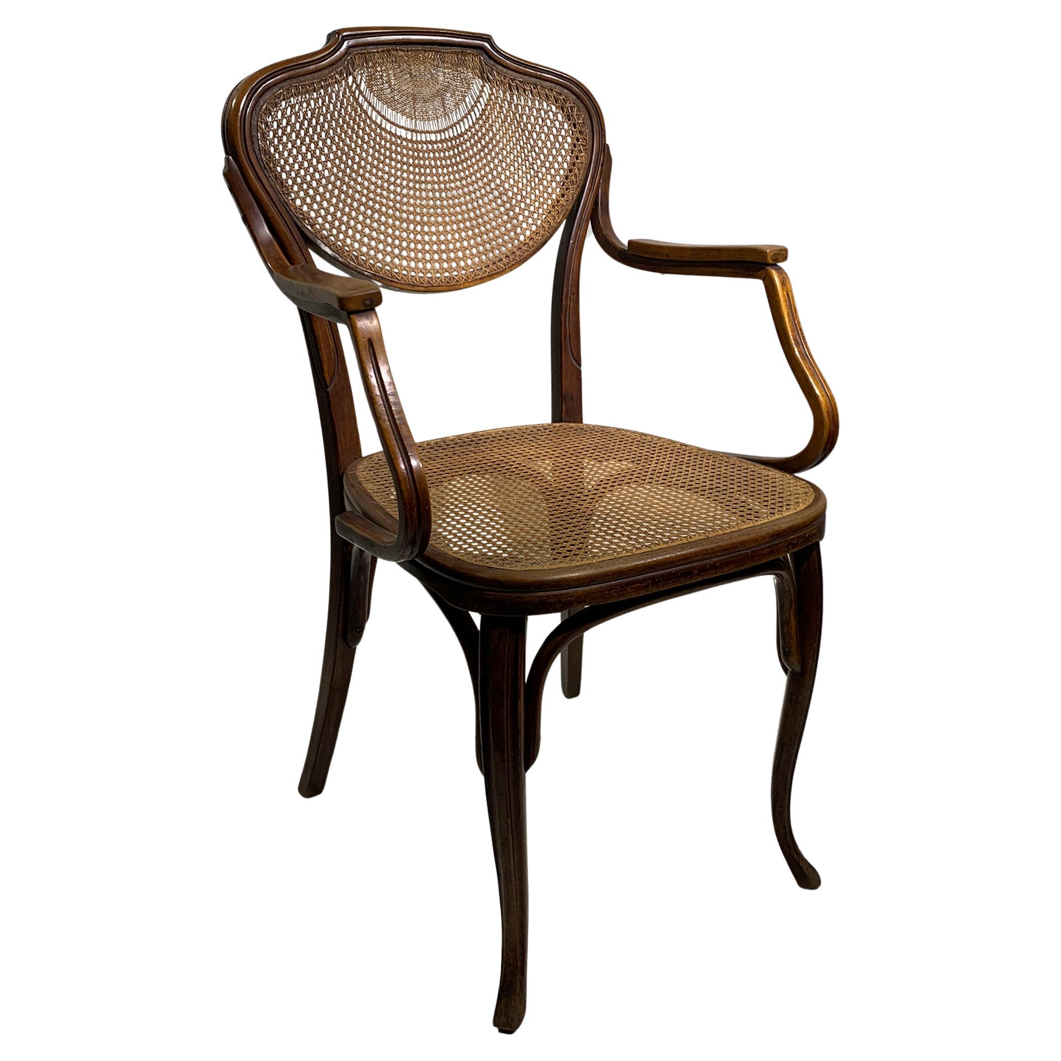 J&J Kohn Bentwood Armchair with Rattan Seat and Back, Austria , circa 1900 For Sale