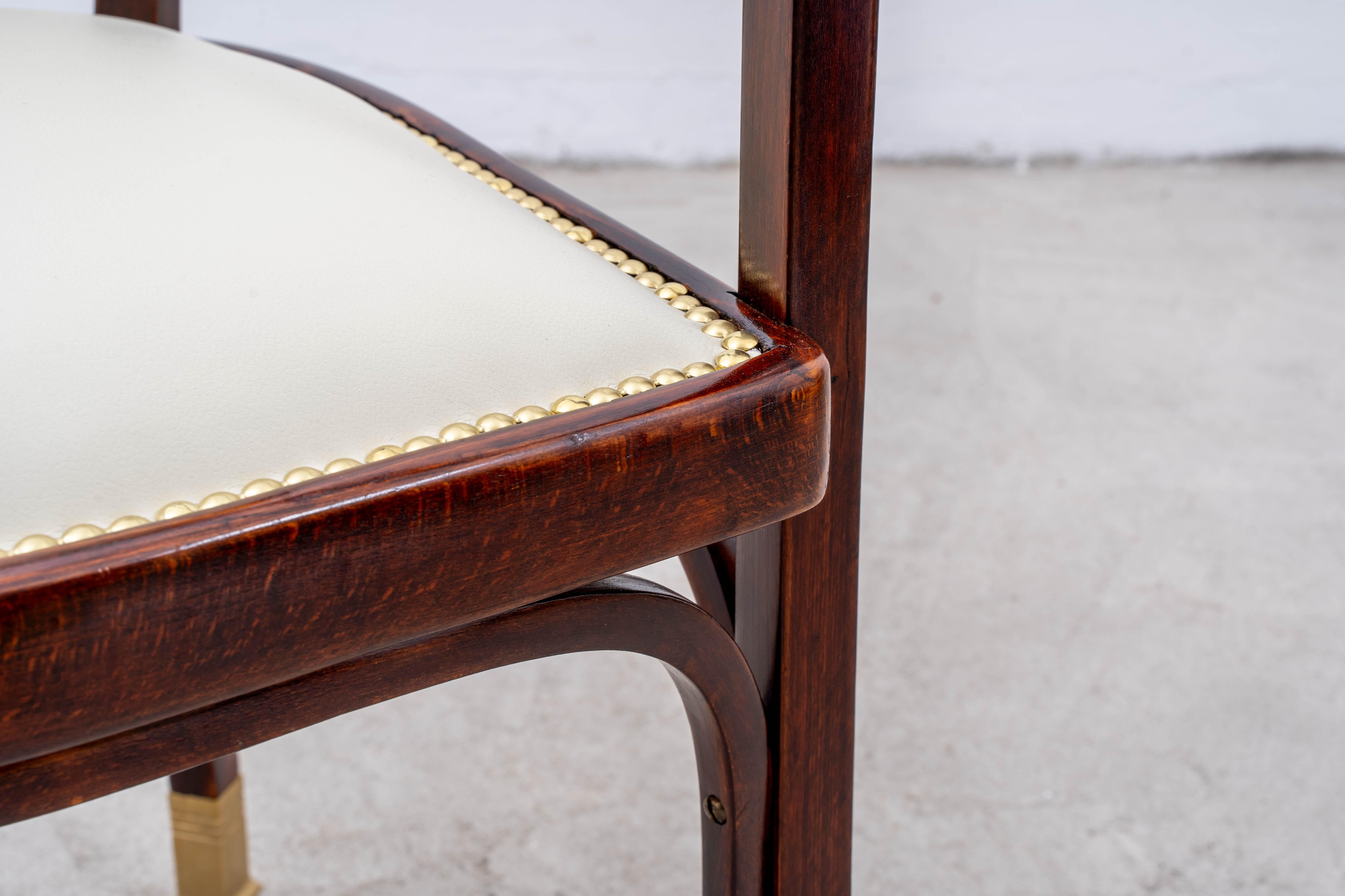 J.&J. Kohn - Gustav Siegel - Armchair (2) - No. 715 - Beech, Brass, Leather 6