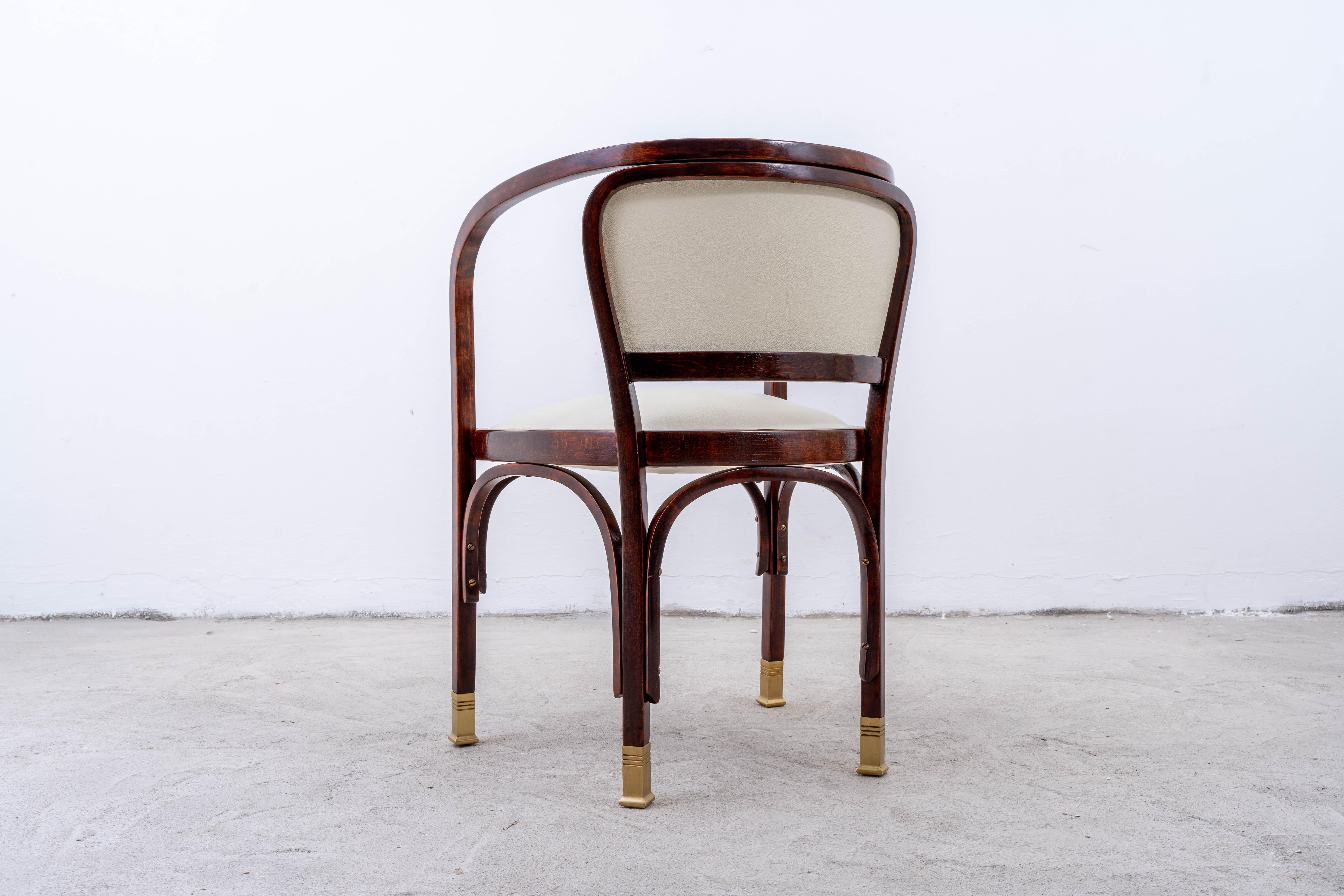 Art Nouveau J.&J. Kohn - Gustav Siegel - Armchair (2) - No. 715 - Beech, Brass, Leather