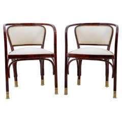 J.&J. Kohn - Gustav Siegel - Armchair (2) - No. 715 - Beech, Brass, Leather