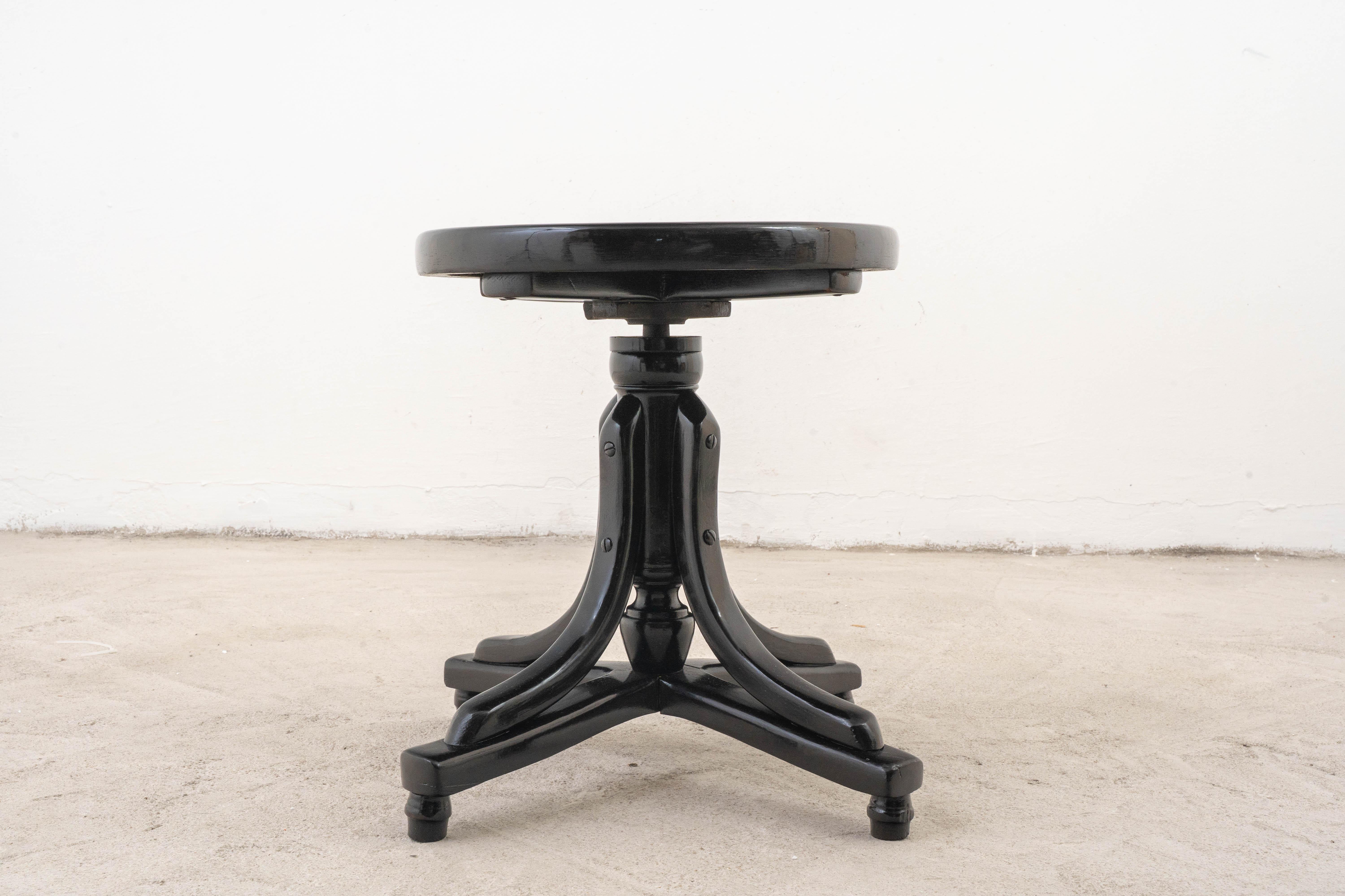 Restored J.J. Kohn Piano Stool in Black Lacquered Beech, circa 1900

This beautifully restored piano stool by renowned Austrian furniture maker J.J. Kohn features a timeless silhouette and exceptional craftsmanship characteristic of early