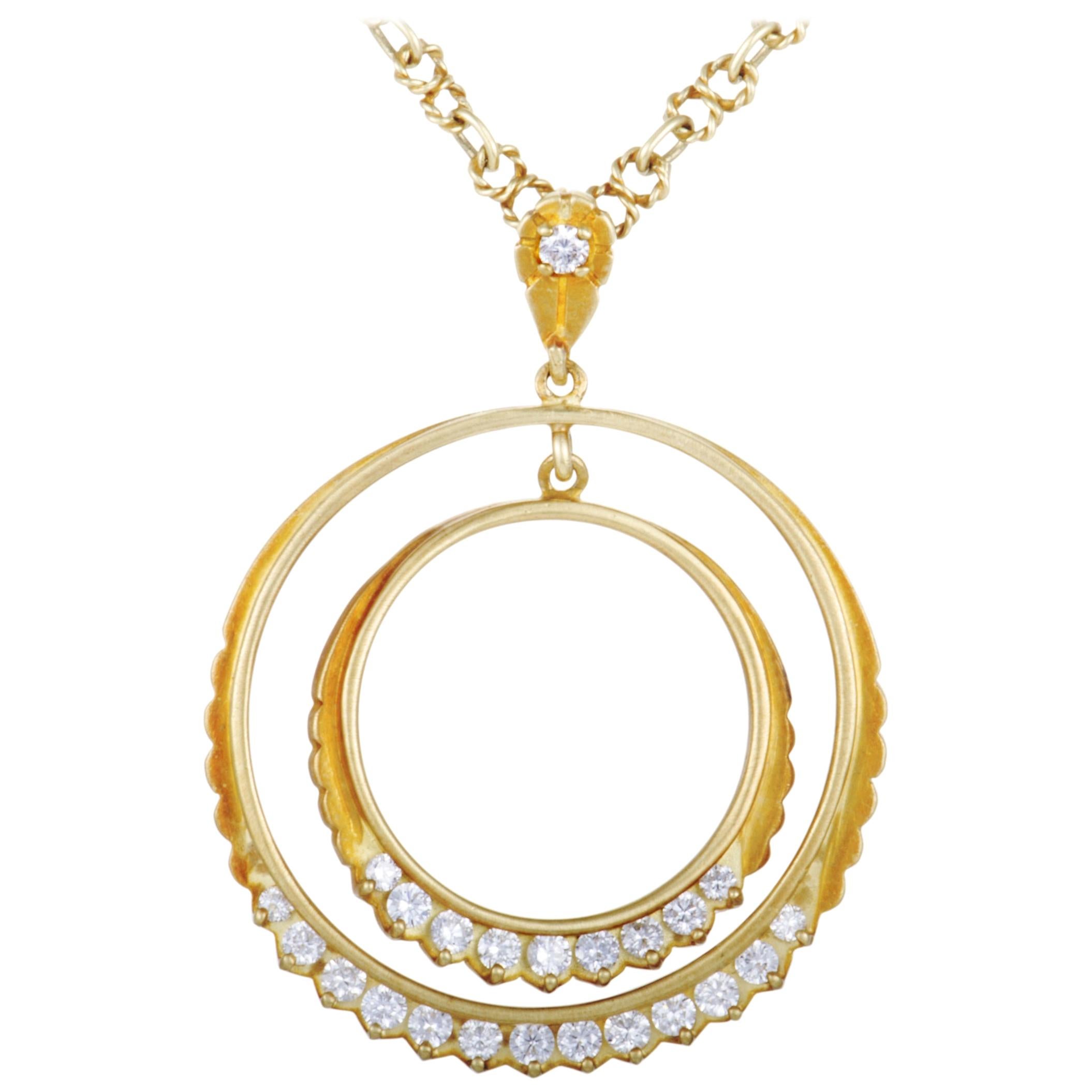 J.J. Marco Diamond Yellow Gold Double Circle Pendant Necklace