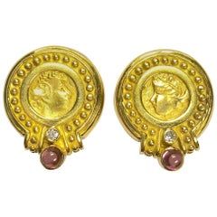 Vintage JJ Marco Pink Tourmaline Diamond Gold Earrings