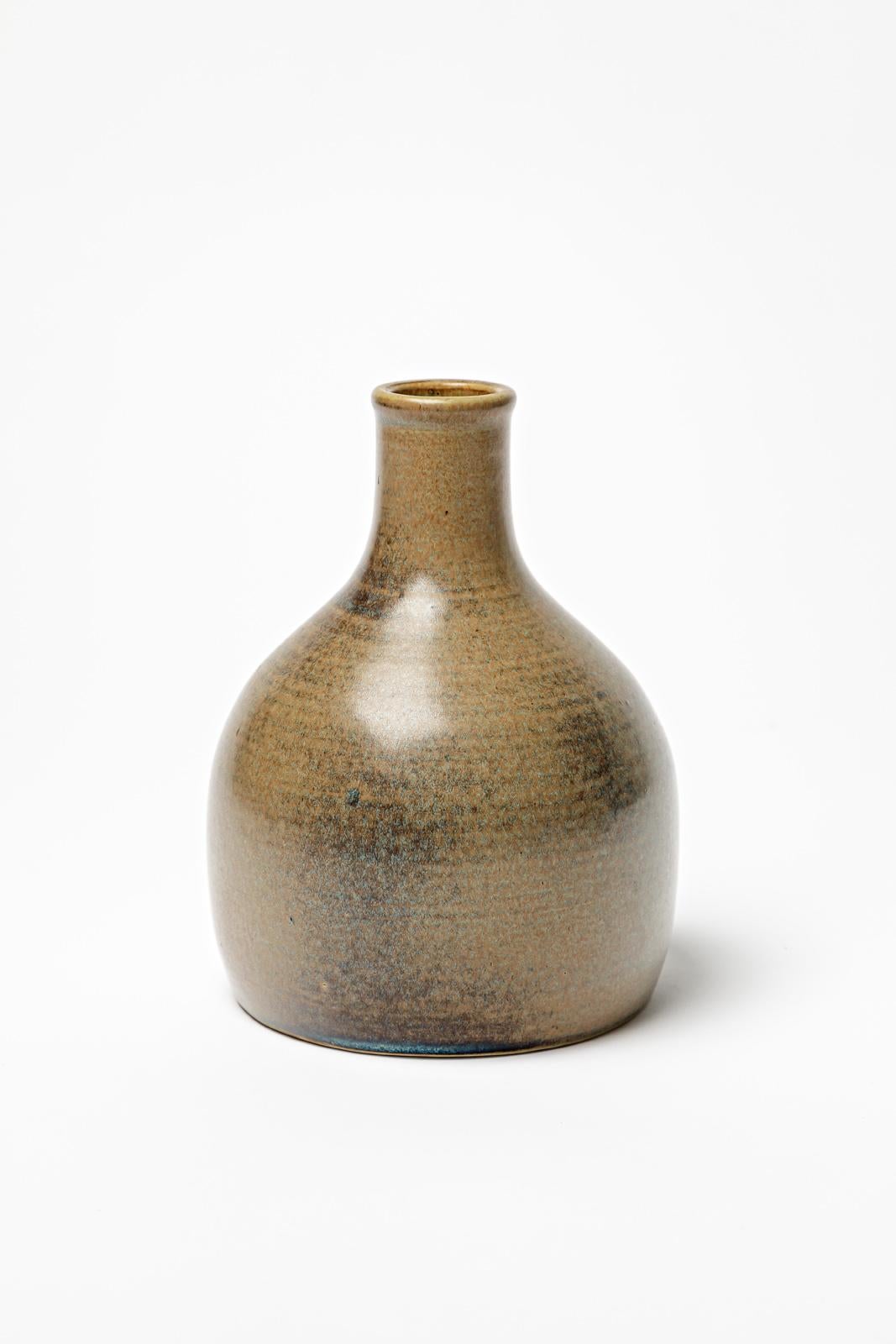 Mid-Century Modern JJ Palloure grey stoneware ceramic vase signed dated 1966 unique handmade piece For Sale