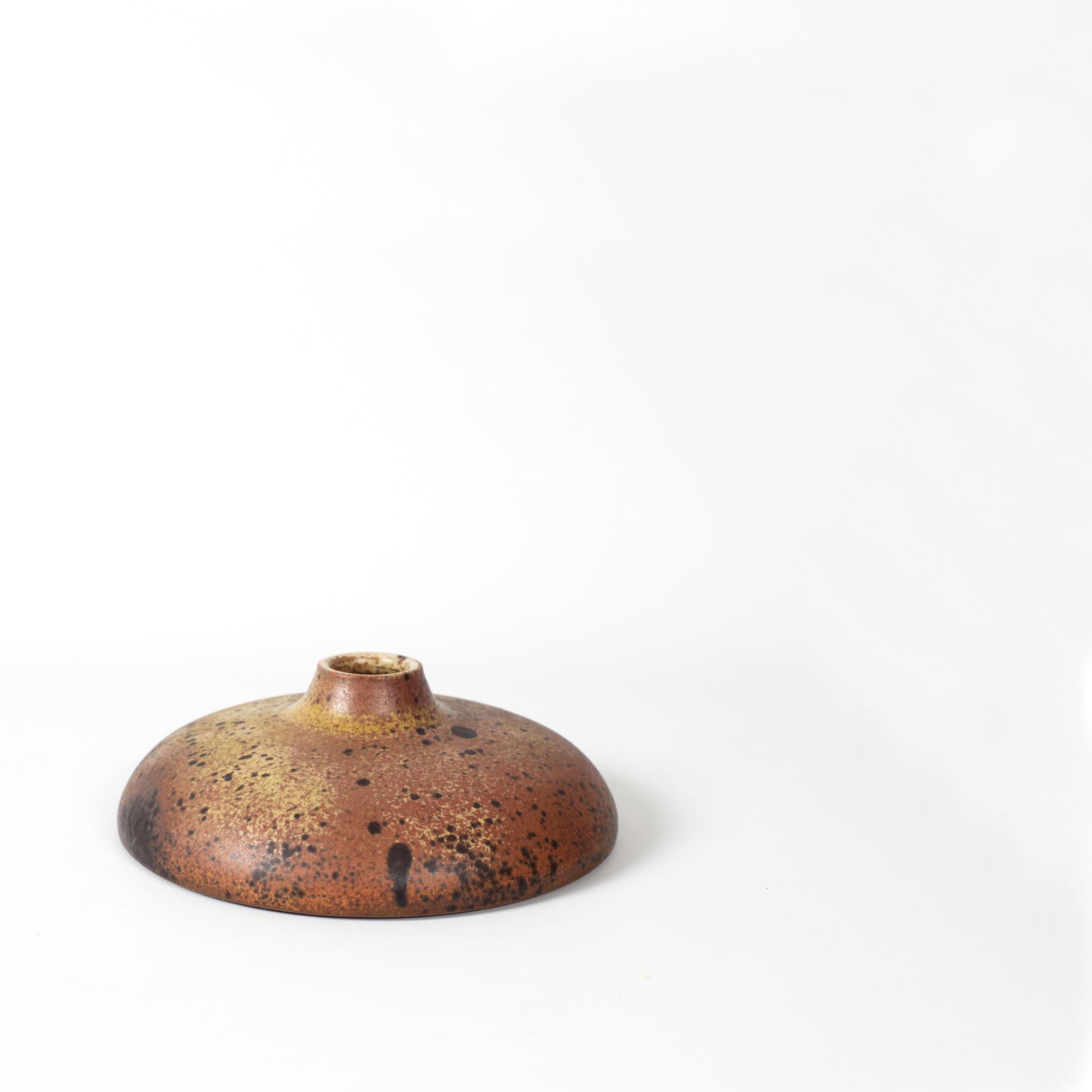Ceramic vase with a flattened body by Jean & Jeannine Palloure France 1960s.
Pyrite stoneware ceramic
One of kind hand made piece.
Signed