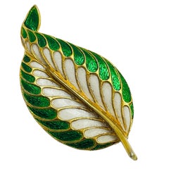 JJ signed gold enamel leaf massive designer brooch