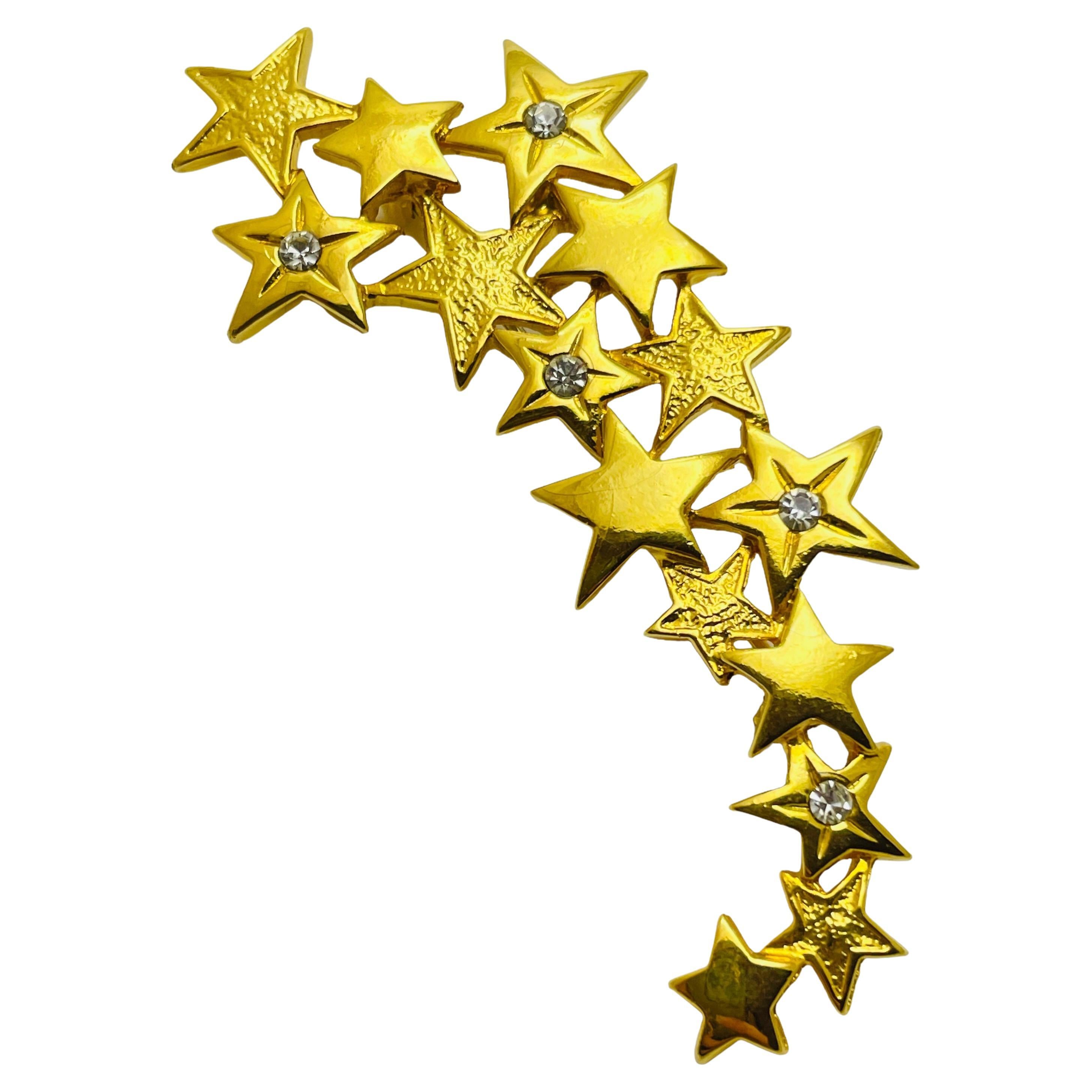 JJ signed gold rhinestone stars designer brooch For Sale at 1stDibs