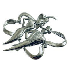 JJ signed silver tone designer brooch