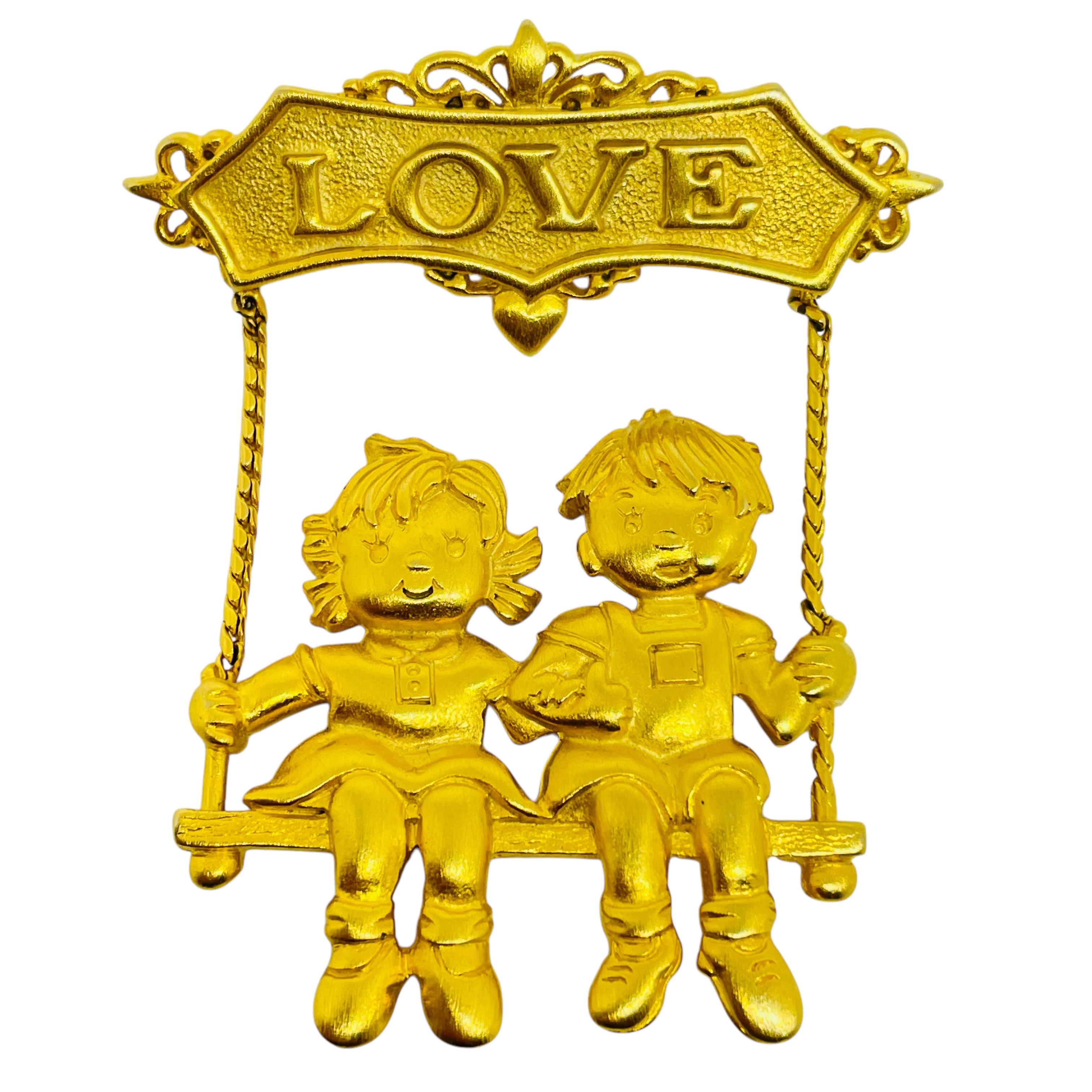 JJ signé vintage garçon fille LOVE couple swinging designer broche