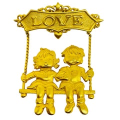 JJ signed vintage boy girl LOVE couple swinging designer brooch