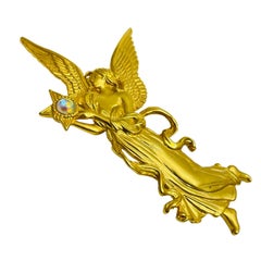 JJ signed vintage matte gold rhinestone angel designer brooch