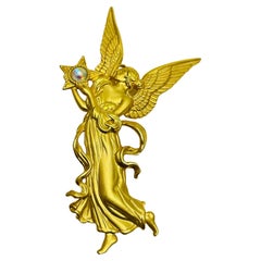JJ firmado vintage oro mate strass ángel broche de diseño