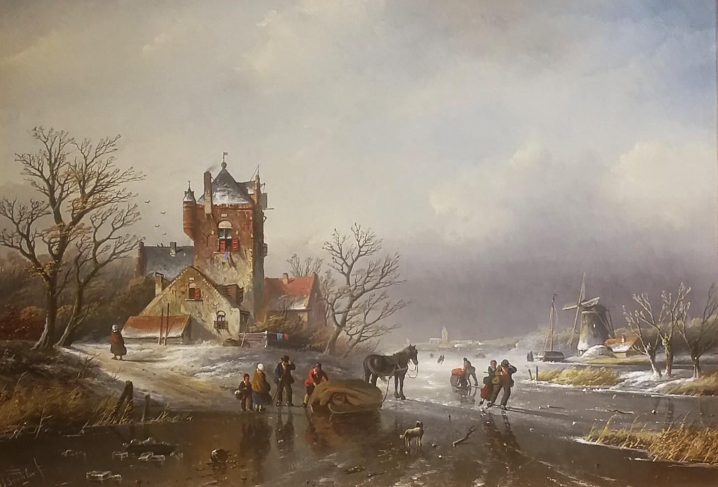 Winter in Holland, J.J. Spohler, Oil paint/canvas, Romantic For Sale 1