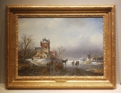 A Winter en Hollande, J.J. Spohler, Peinture à l'huile/toile, Romantique