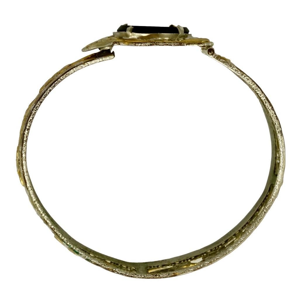 JJ White Art Deco Gold and Silver Plated Filigree Black Stone Bangle Bracelet 4