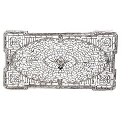 JJ White Manufacturing Co. Art Deco Diamond and 14k White Gold Brooch 1920s