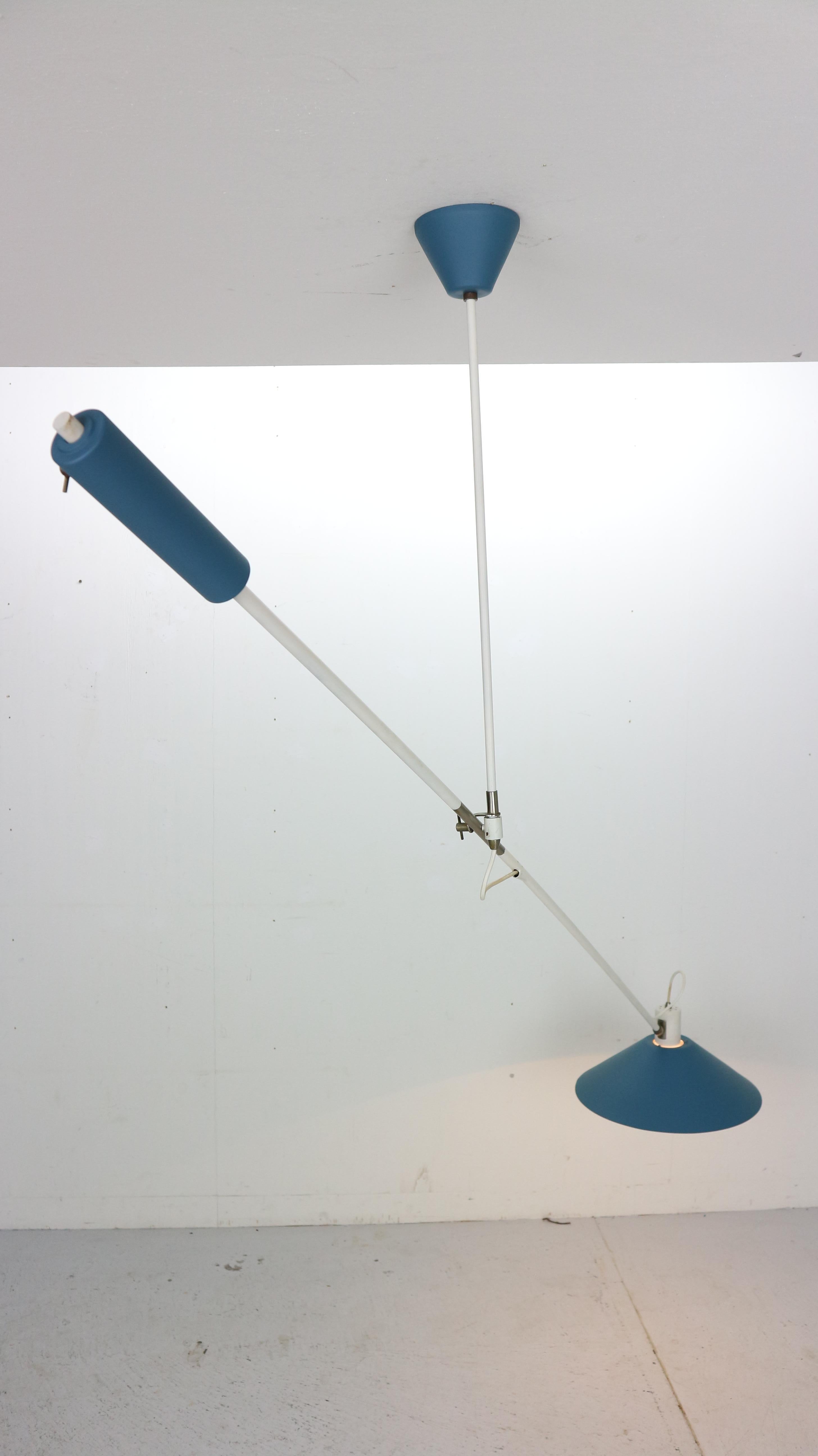 Metal J.J.J. Hoogervorst Counter Blue Balance Ceiling Lamp by Anvia Holland, 1950