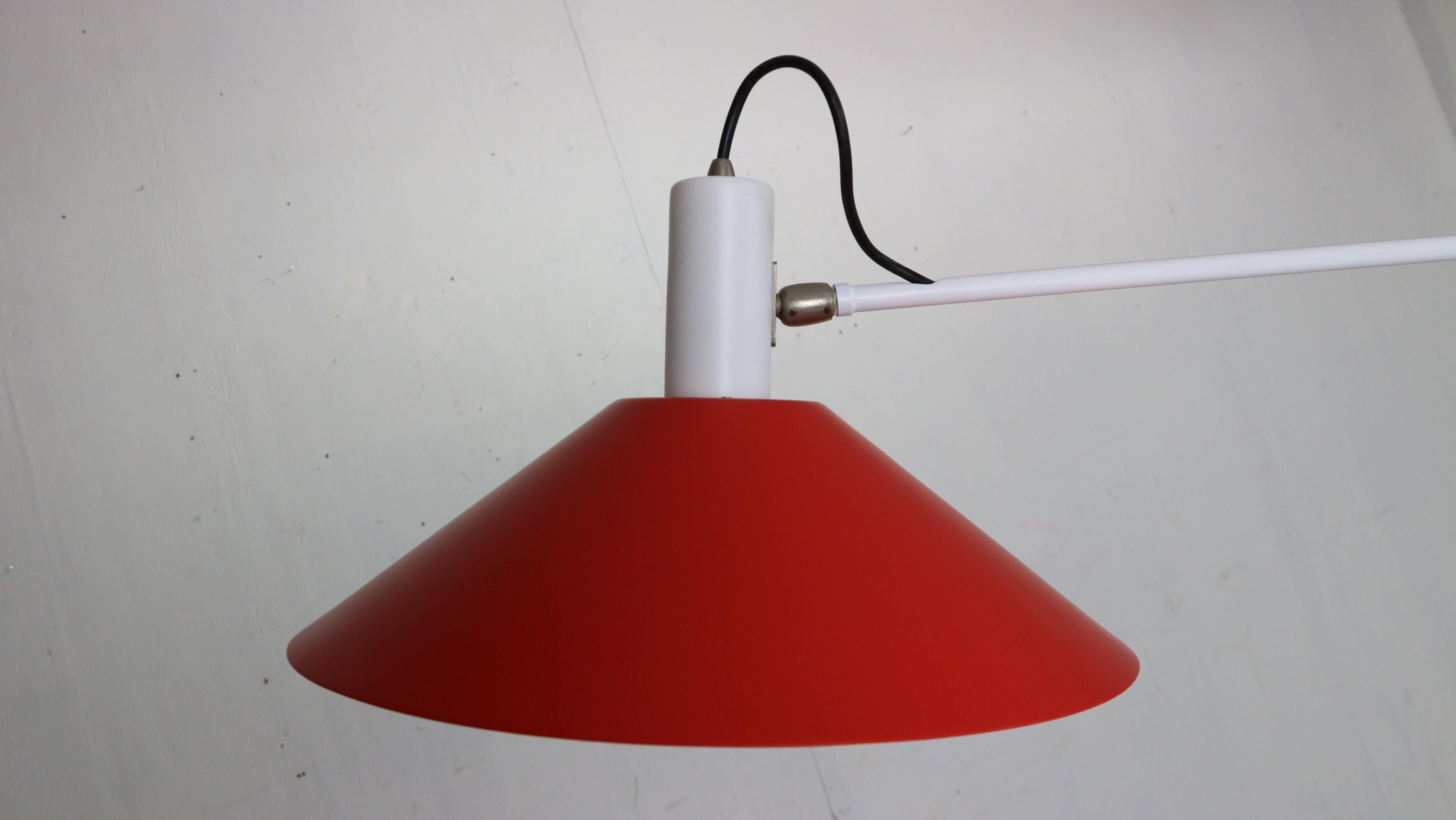 J.J.J. Hoogervorst Red Counter Balance Ceiling Lamp by Anvia Holland, 1950 For Sale 2
