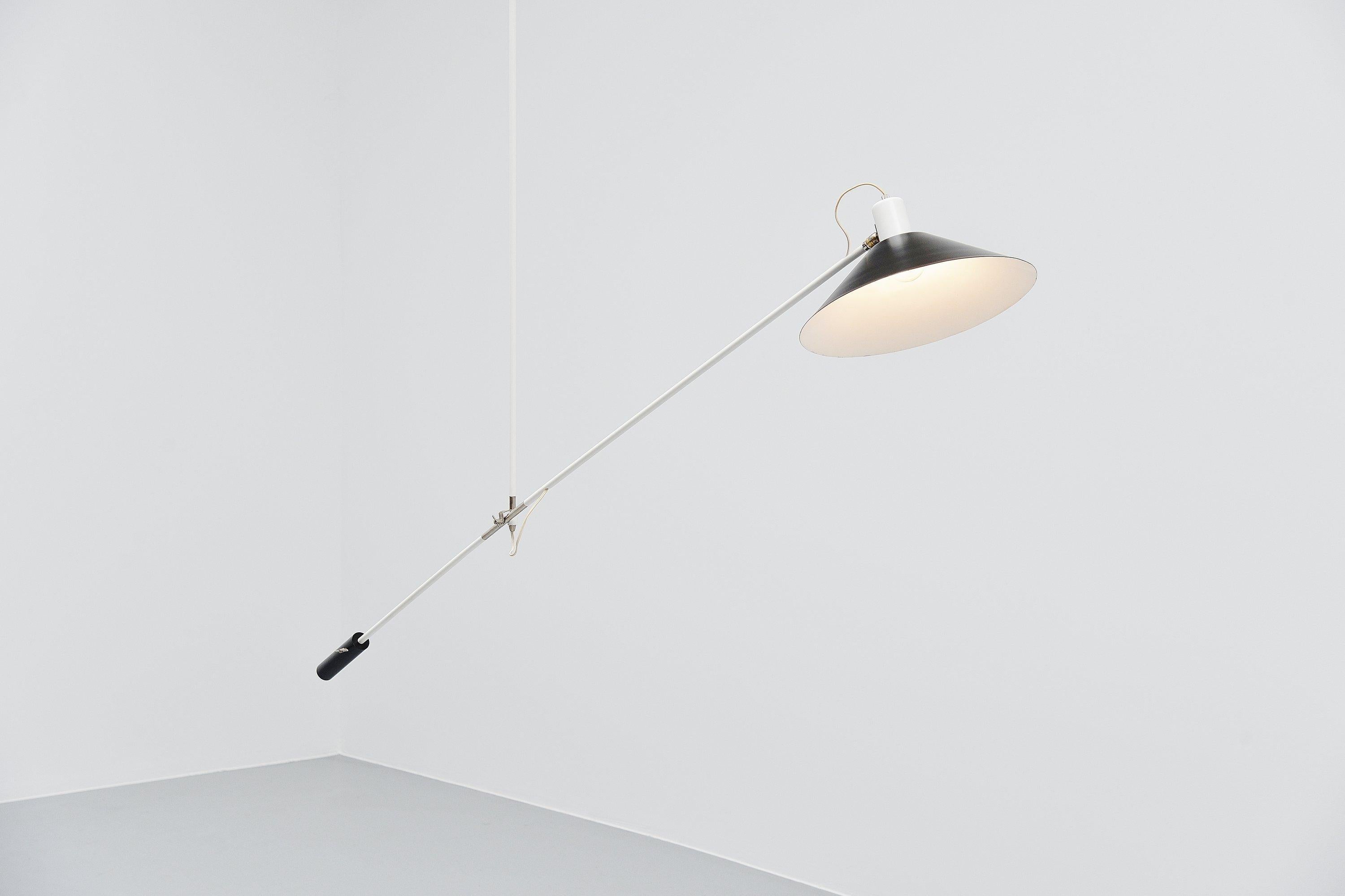 Cold-Painted JJM Hoogervorst Anvia Counter Balance Ceiling Lamp, Holland, 1957