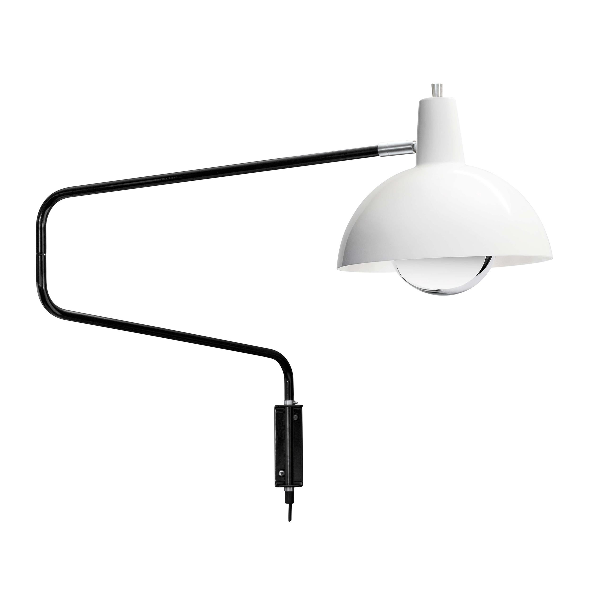 J.J.M. Hoogervorst Model 1702 'Paperclip' wall light for Anvia in black. Hoogervorst's most popular 1950s design, this lamp remains a highly sought after icon of Dutch modernism. The 'elbow' arm when folded measures 27.5 in. wide, but can be