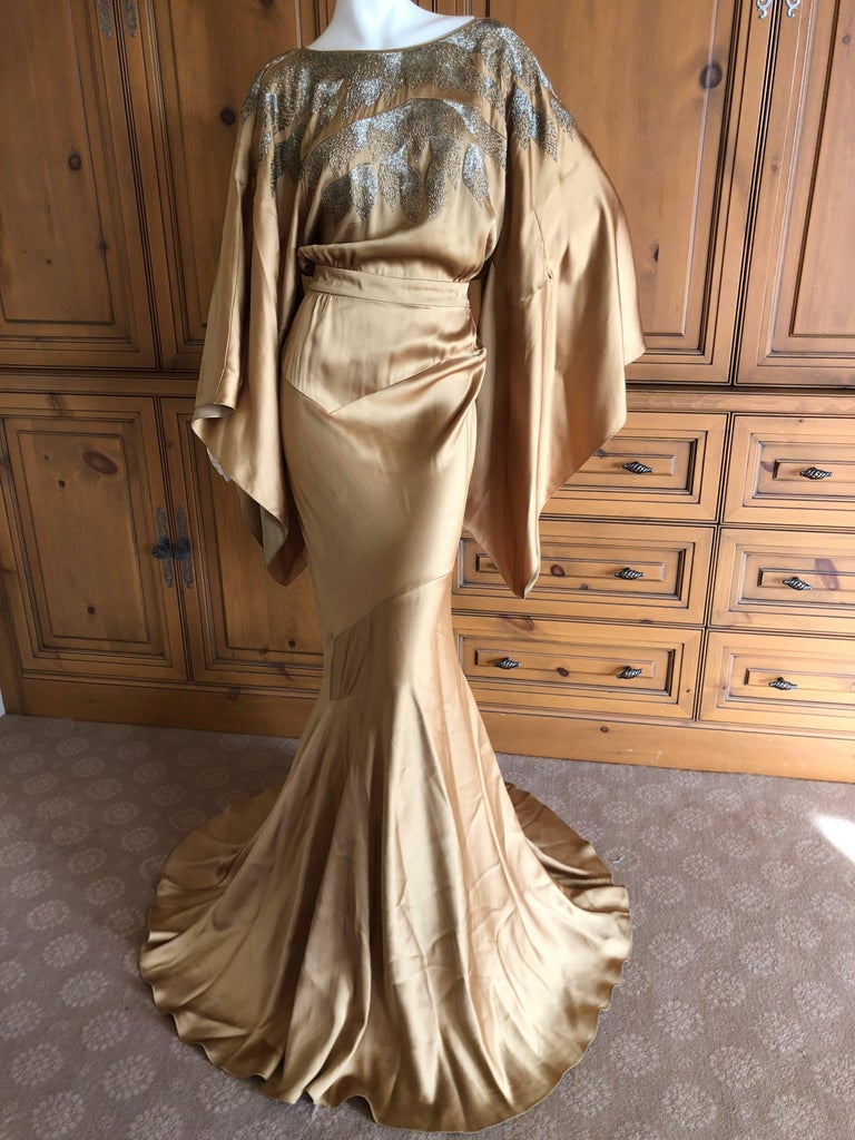 John Galliano Vintage Gold Kimono Sleeve Extravagantly Beaded Evening Dress  at 1stDibs | kimono sleeve gown, kimono evening dress, kimono sleeve formal  dress