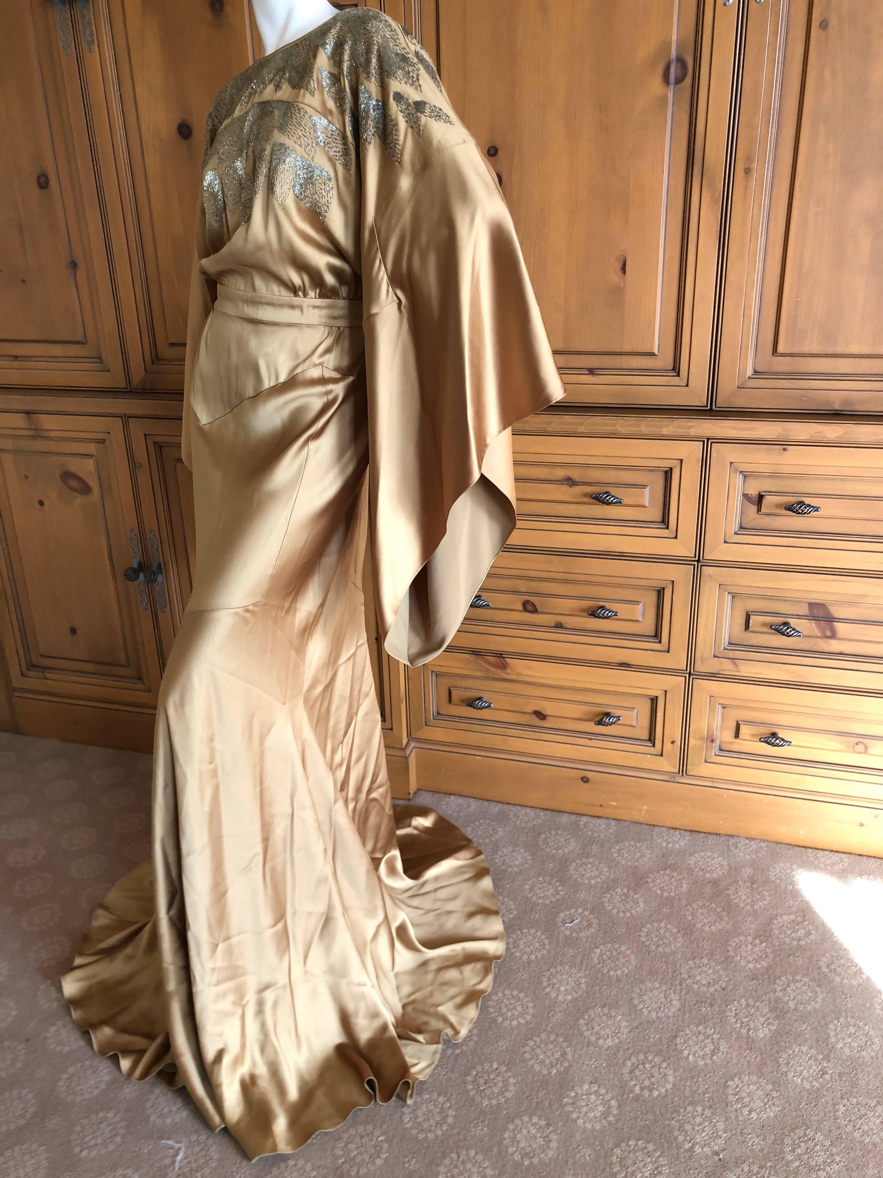 John Galliano Vintage Gold Kimono Sleeve Extravagantly Beaded Evening Dress In Excellent Condition In Cloverdale, CA