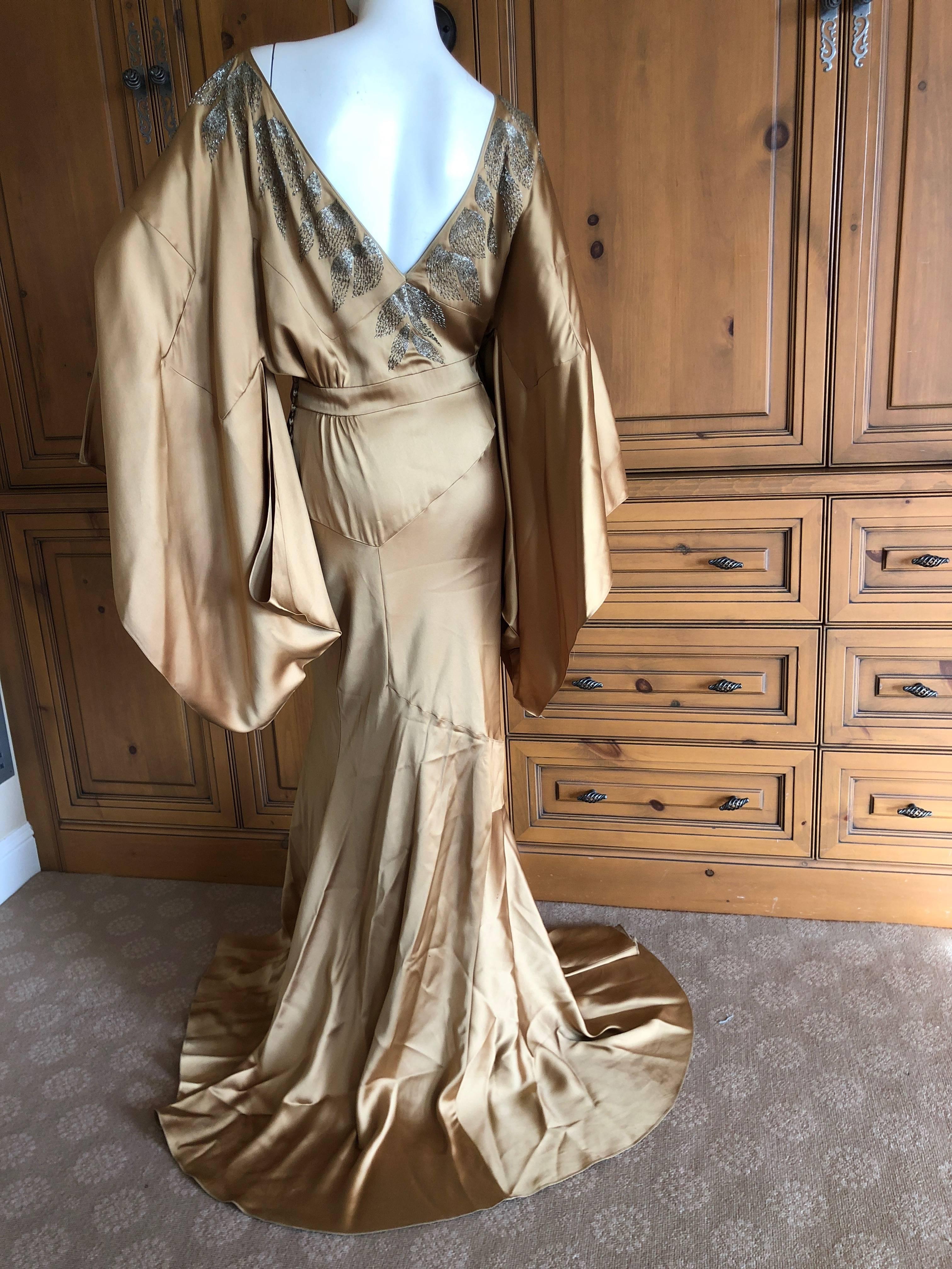 Women's John Galliano Vintage Gold Kimono Sleeve Extravagantly Beaded Evening Dress