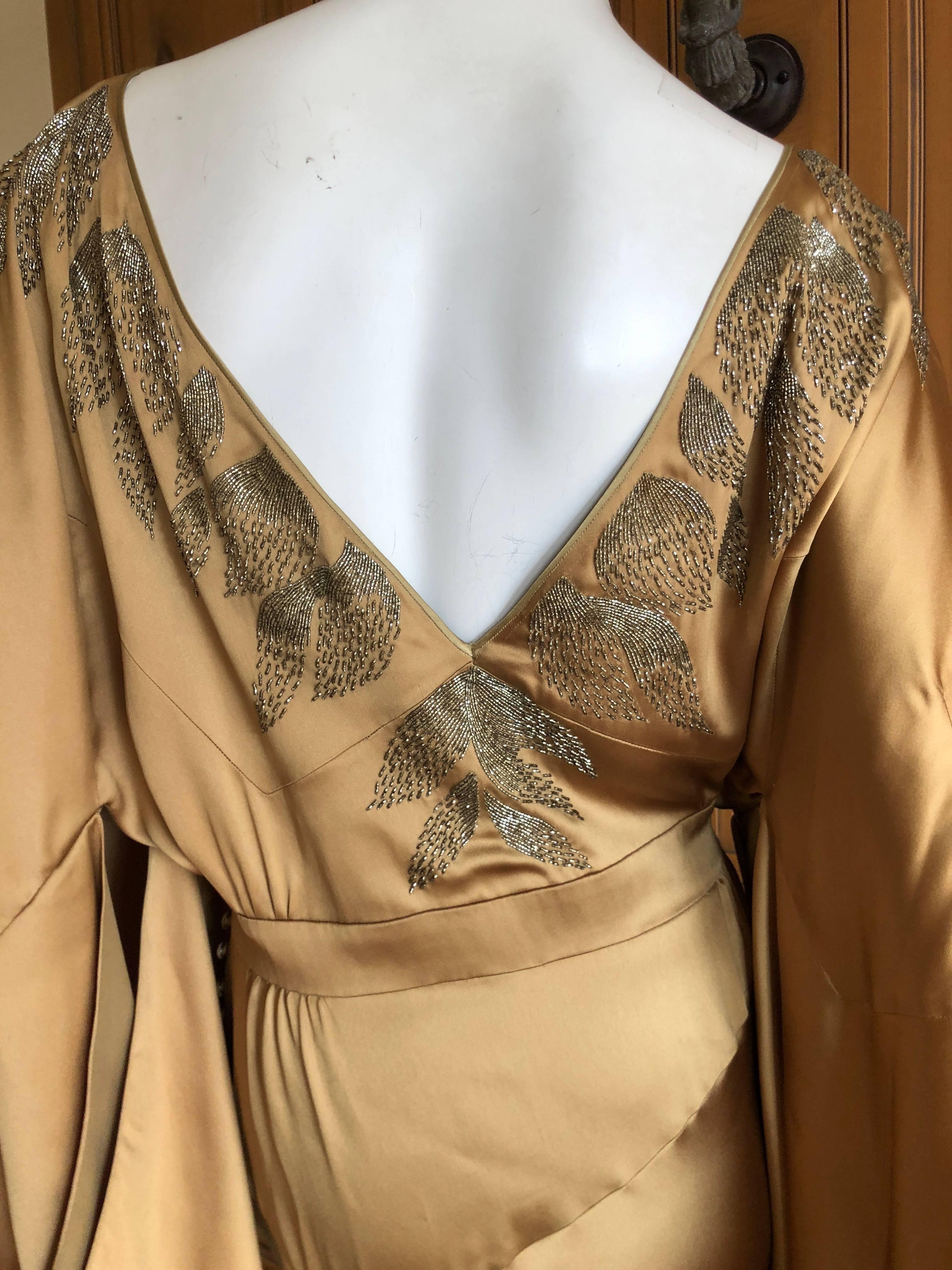John Galliano Vintage Gold Kimono Sleeve Extravagantly Beaded Evening Dress 1