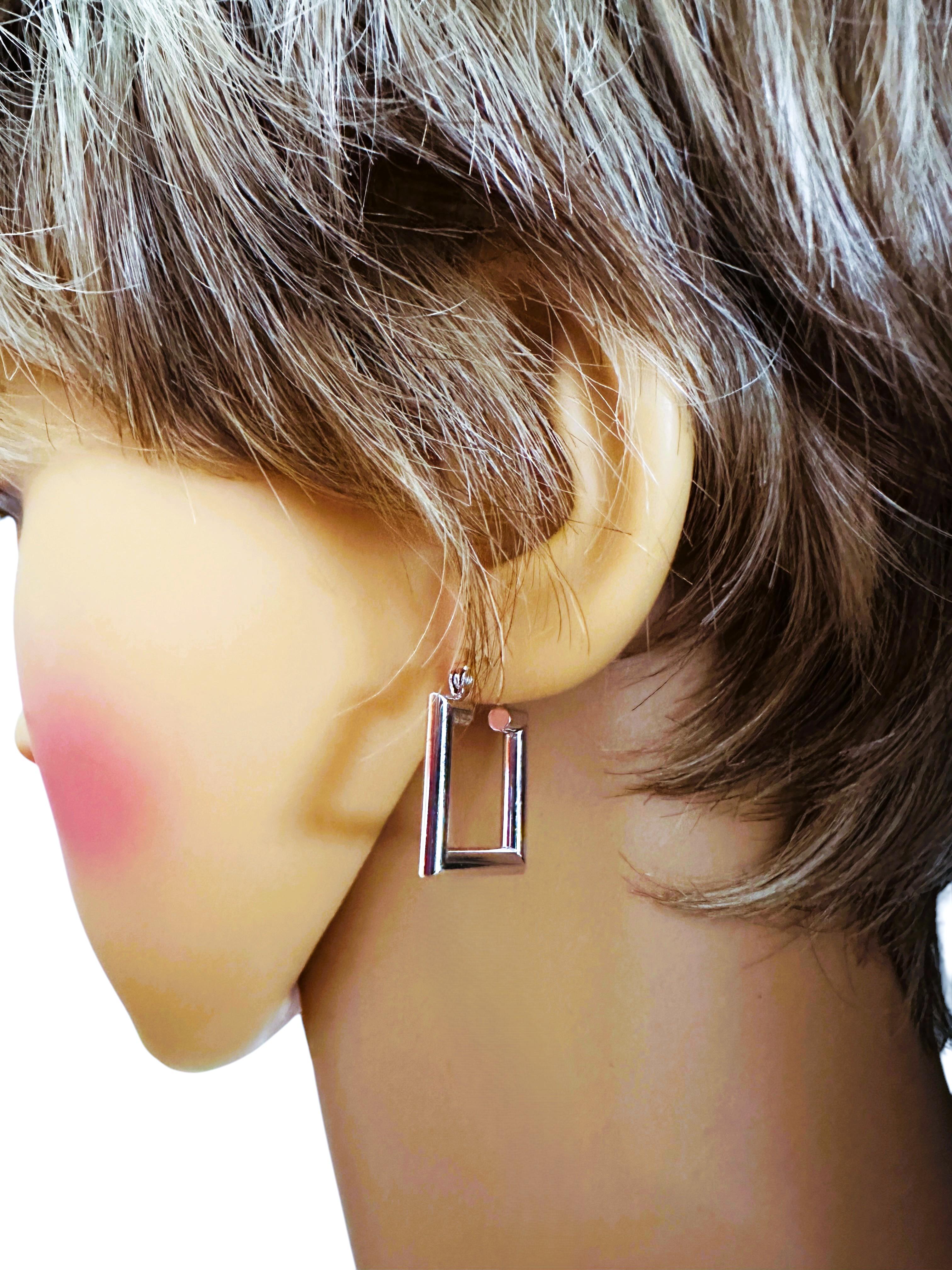 JJT 14k White Gold Polished Square Hoop Earrings - 2.23 Grams 1