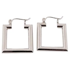 JJT 14k White Gold Polished Square Hoop Earrings - 2.23 Grams