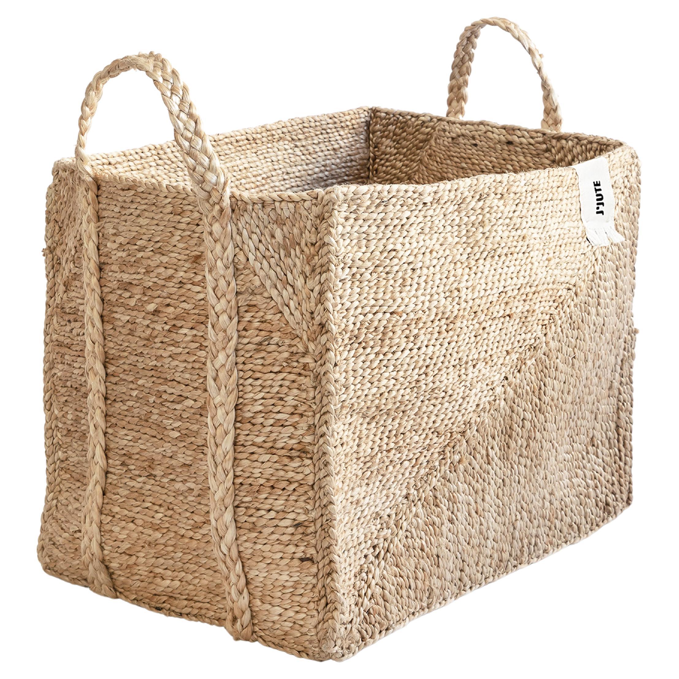 J'Jute Handmade Jute Basket Medium, Natural For Sale