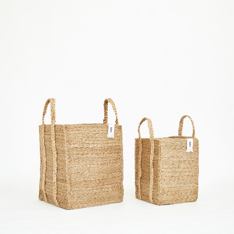 J'Jute Handmade Jute Rectangular Jute Basket Large, Natural For Sale at