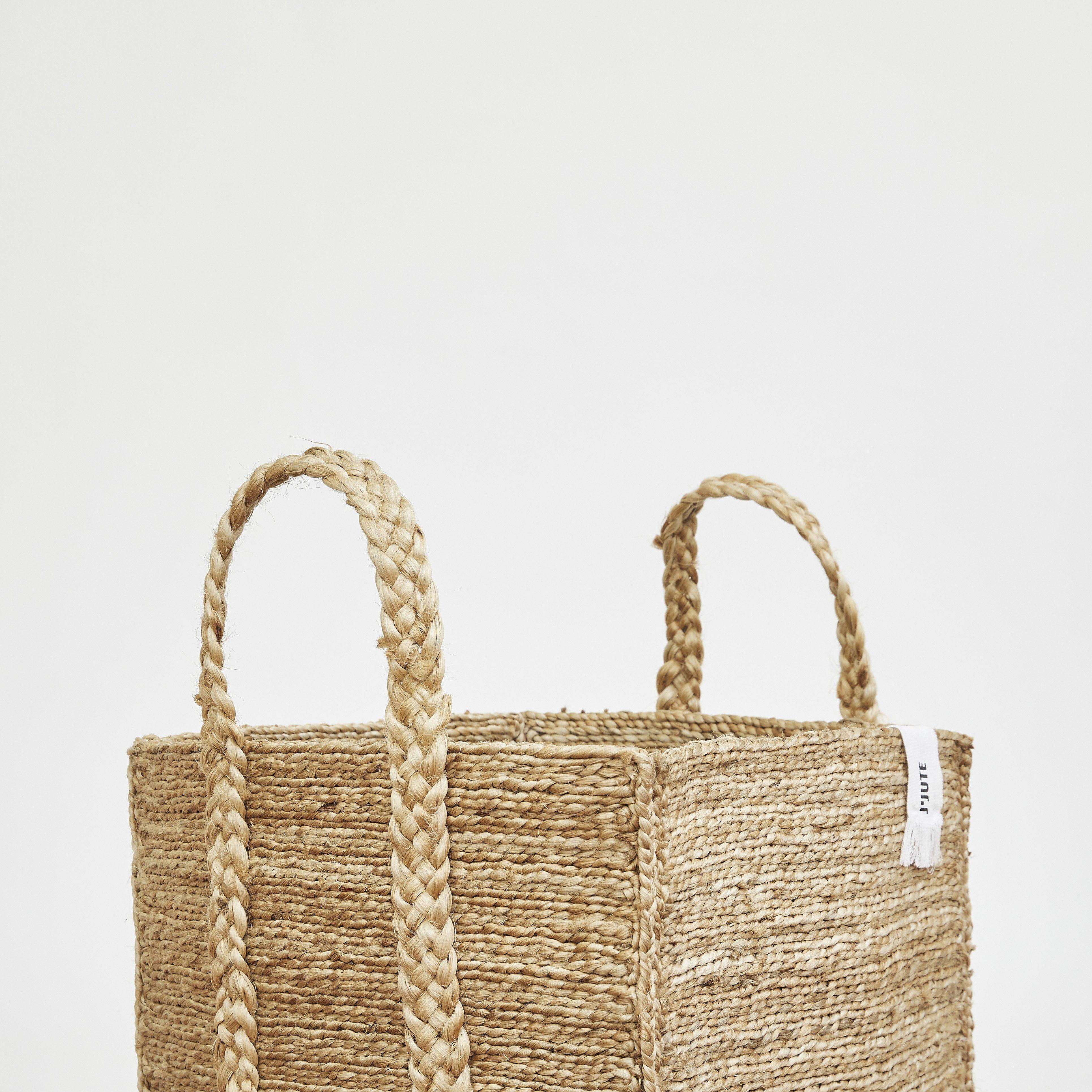 Contemporary J'Jute Handmade Jute Rectangular Jute Basket Large, Natural For Sale