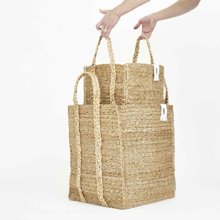 J'Jute Handmade Jute Rectangular Basket Medium, Natural For Sale at 1stDibs