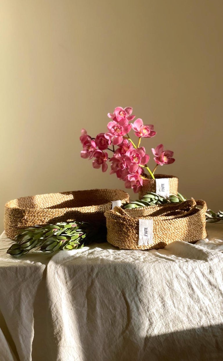 J'Jute Handmade Jute Tray Baskets, Natural For Sale at 1stDibs