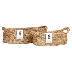 J'Jute Handmade Jute Tray Baskets, Natural